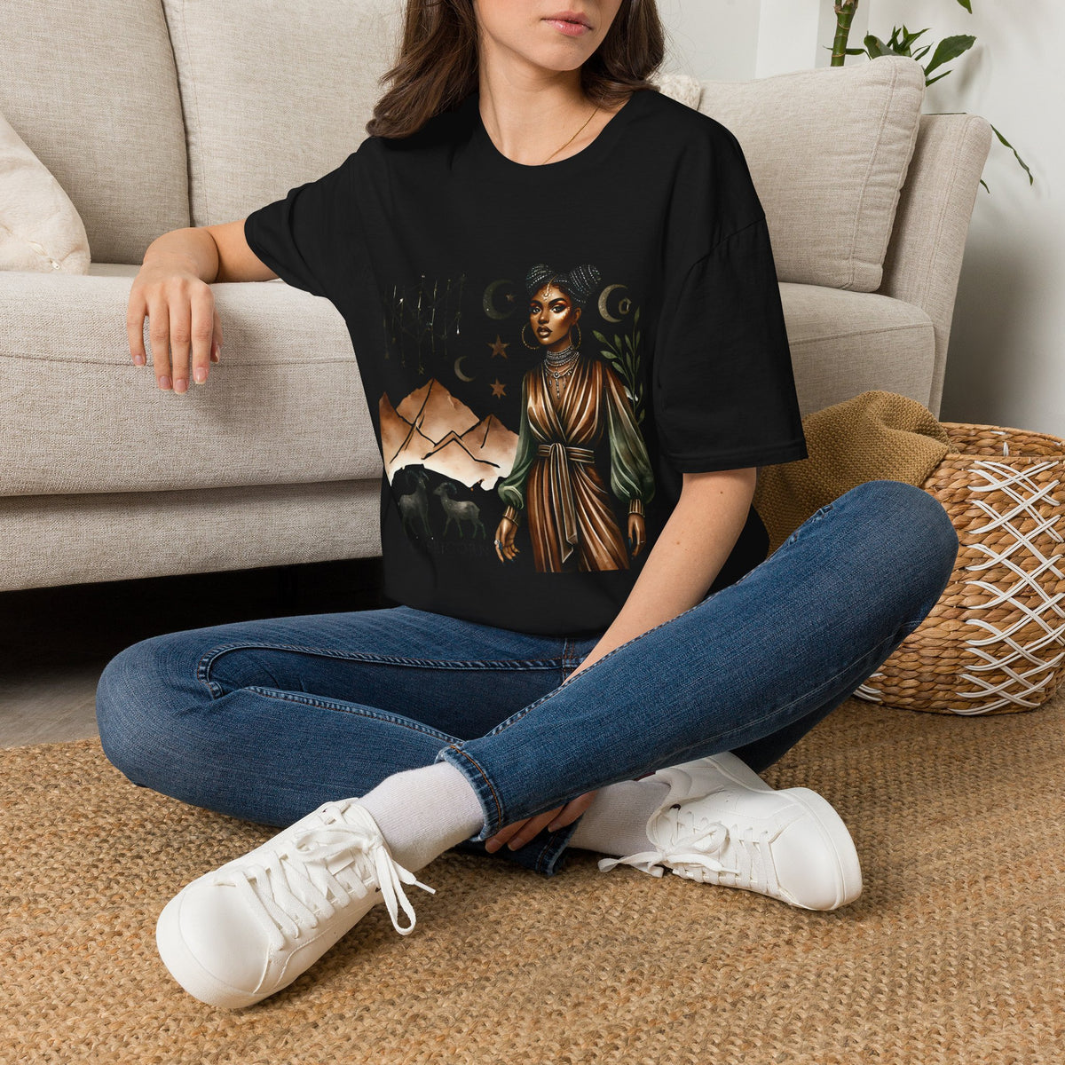 Astro Desert Woman T-Shirt — Celestial Boho Graphic Tee