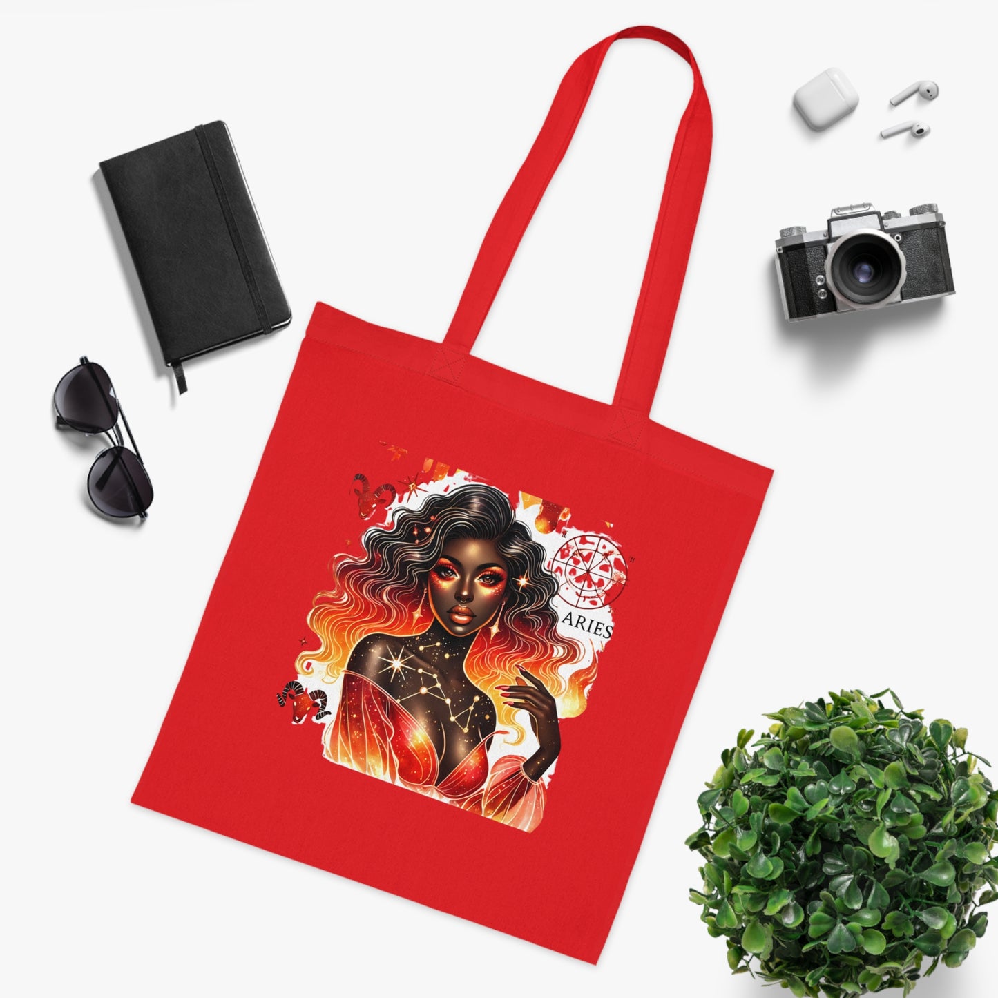 Aries Zodiac Tote Bag — Fiery Goddess Astrology Cotton Tote