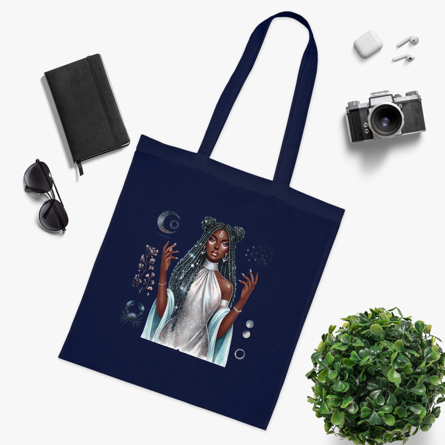 Mystic Goddess Tote Bag — Moon Phases & Celestial Witch Art Cotton Tote