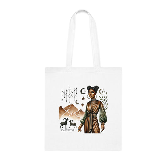 Capricorn Zodiac Cotton Tote — Astrology Horoscope Tote Bag with Capricorn Woman Illustration