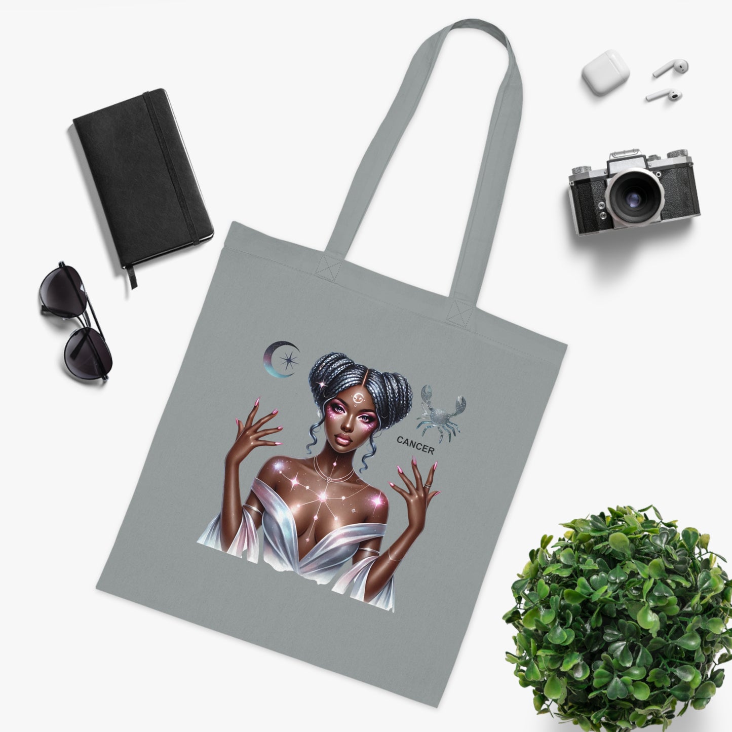 Cancer Zodiac Tote Bag — Mystic Moon Goddess Astrology Cotton Tote