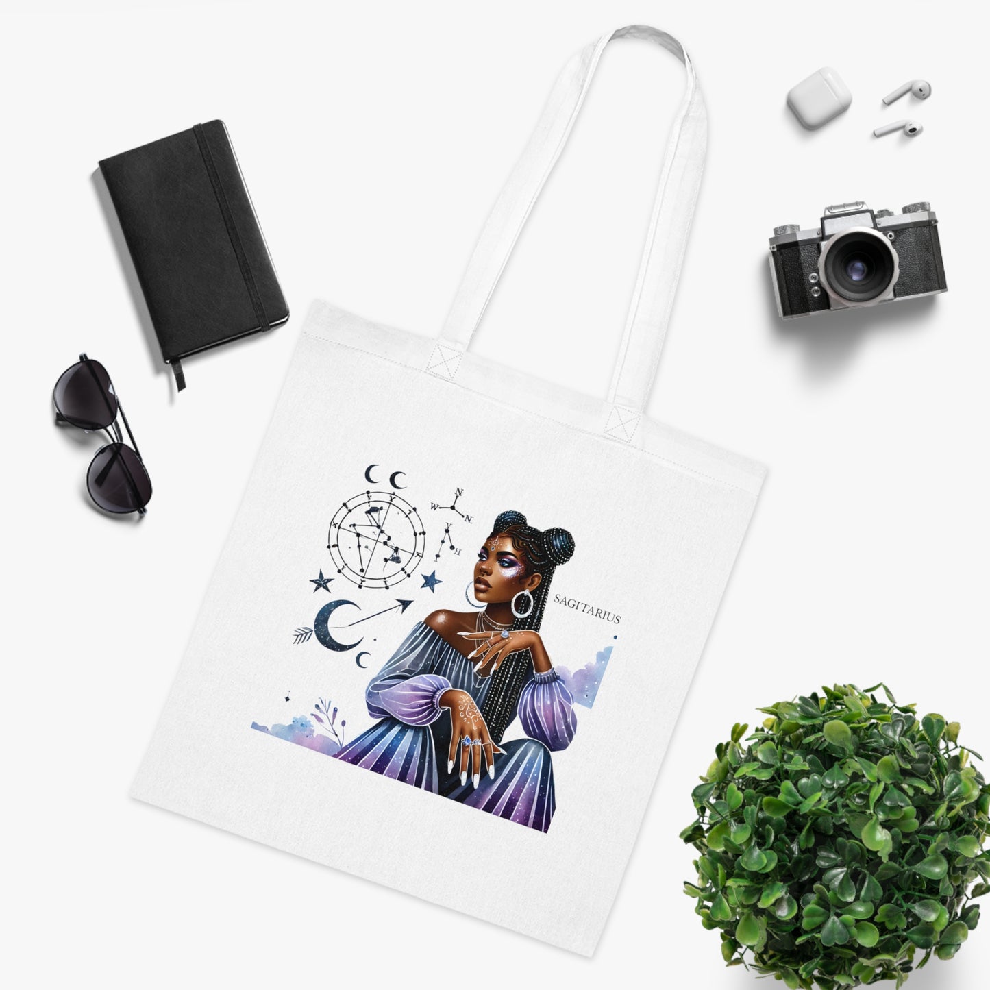 Astrology Muse Cotton Tote — Nightfall Zodiac Portrait Tote Bag