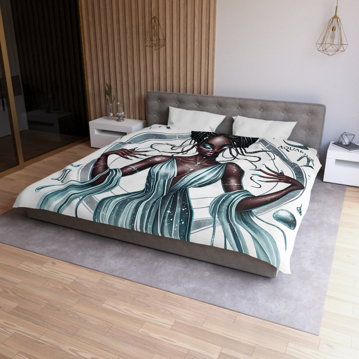 Aquarius Goddess Duvet Cover — Celestial Zodiac Bedding for Astrology Lovers
