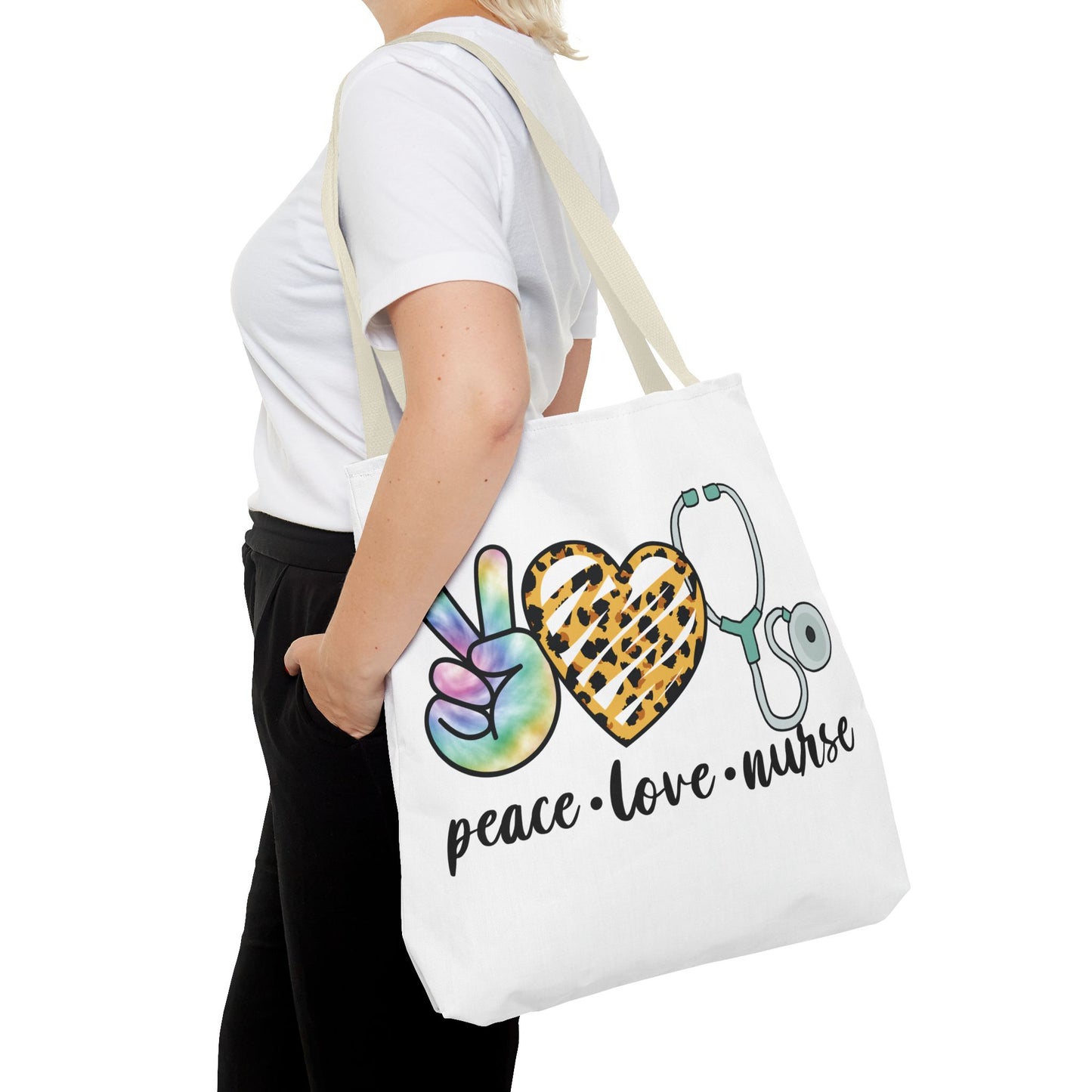 Peace Love Nurse Tote Bag — Cute Nurse Gift with Stethoscope Design
