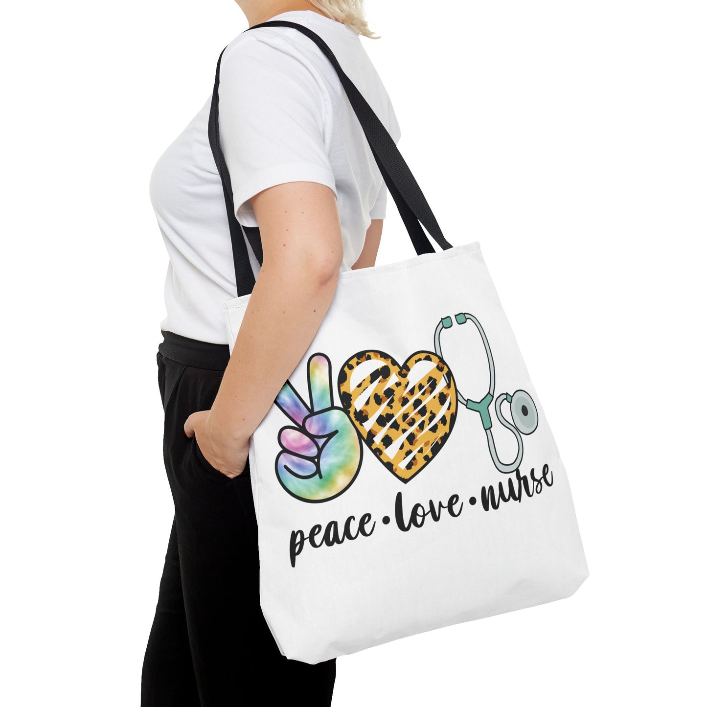 Peace Love Nurse Tote Bag — Cute Nurse Gift with Stethoscope Design