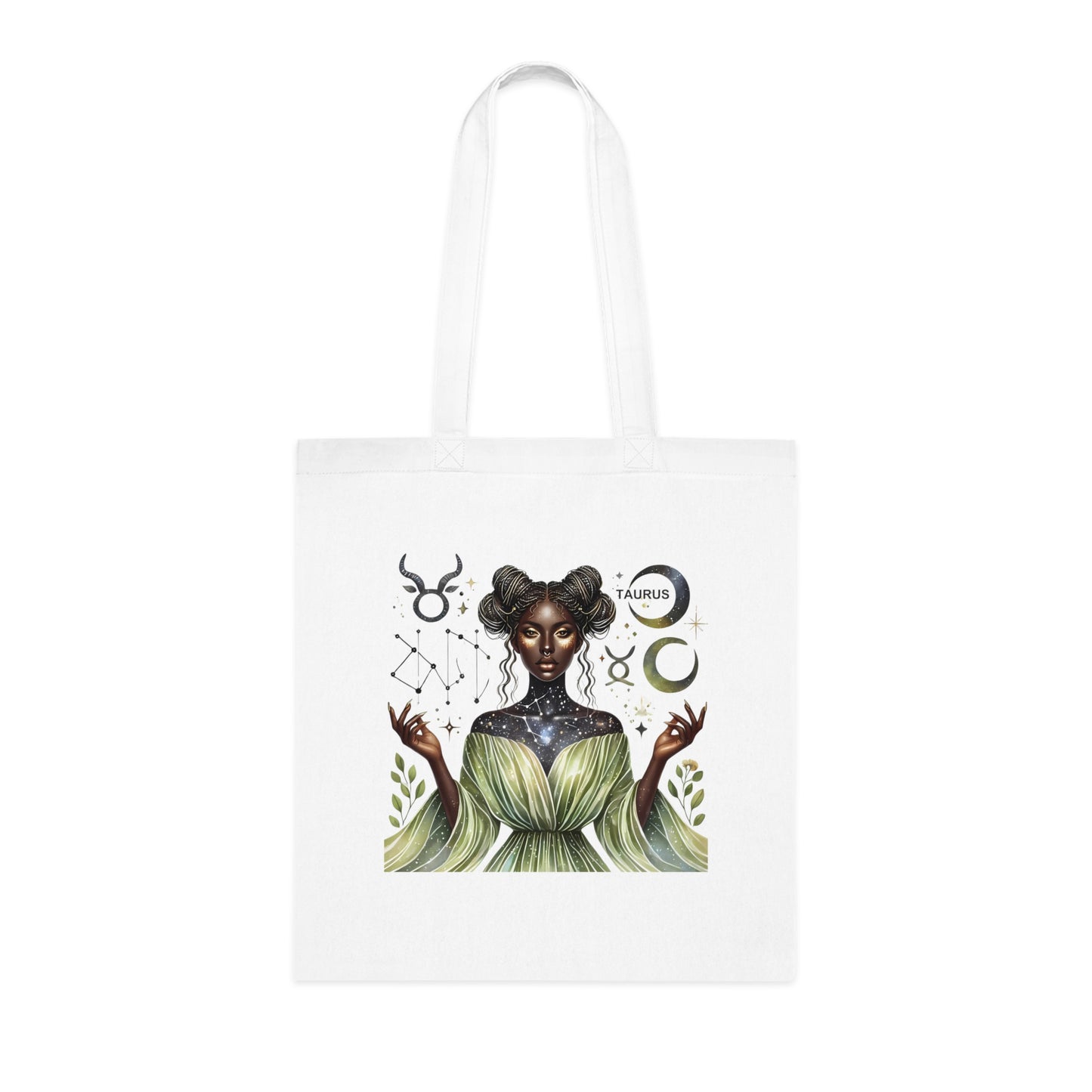 Tote Bag — “Taurus” Zodiac Goddess Cotton Tote | Astrological Earthy Boho Gift