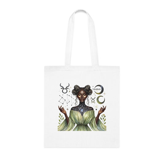 Tote Bag — “Taurus” Zodiac Goddess Cotton Tote | Astrological Earthy Boho Gift
