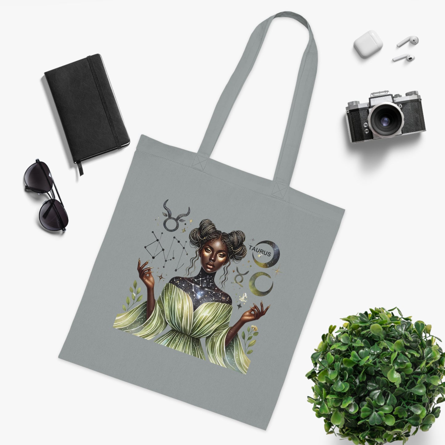 Tote Bag — “Taurus” Zodiac Goddess Cotton Tote | Astrological Earthy Boho Gift