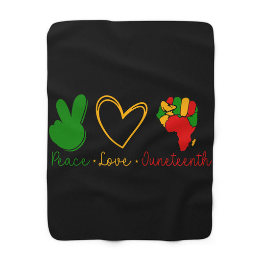 Peace, Love, Juneteenth Sherpa Fleece Blanket | Cozy Afrocentric Home Decor