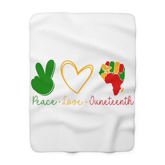 Juneteenth Sherpa Fleece Blanket - Cozy Peace, Love, Africa Design