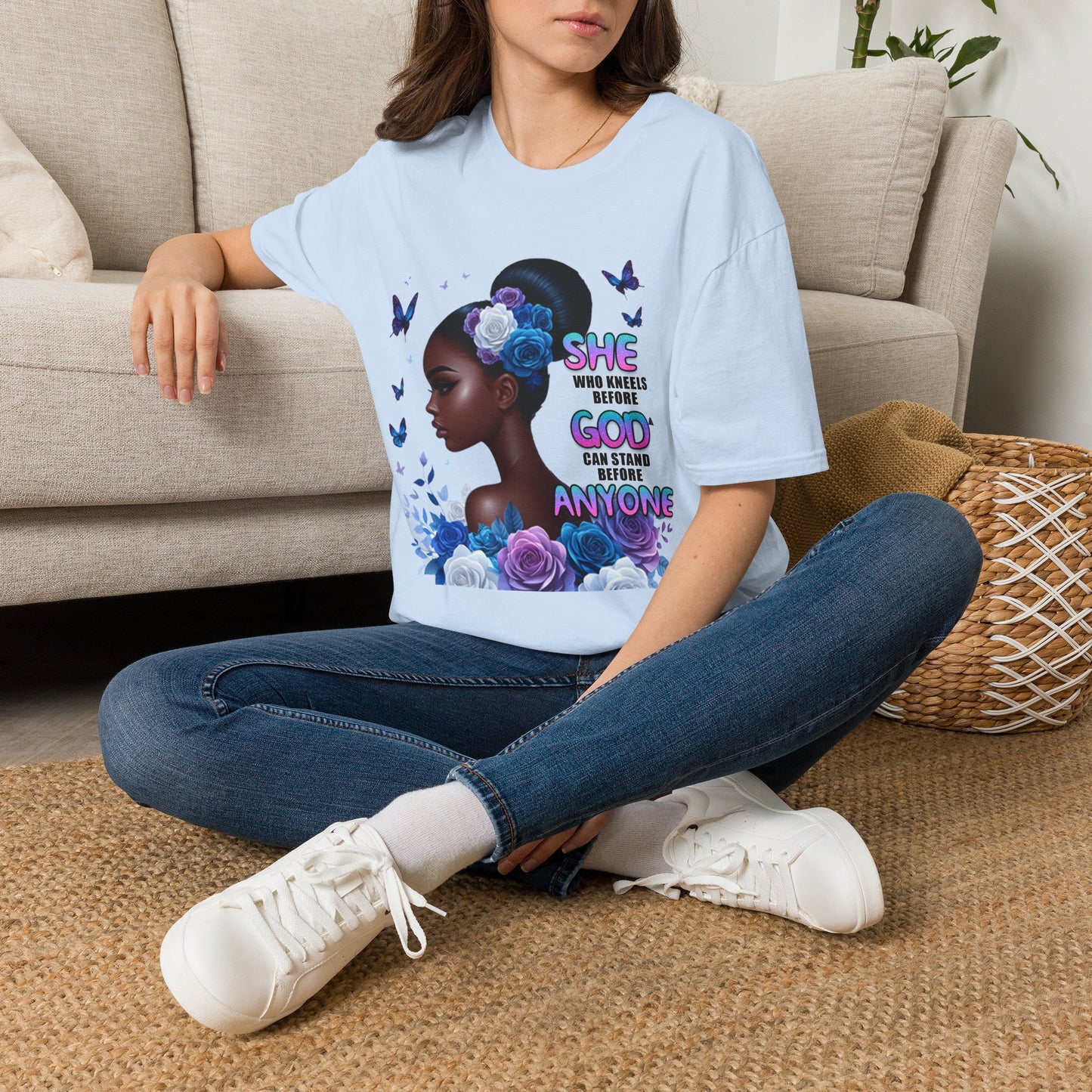 She Who Kneels Before God T-Shirt — Black Girl Faith Graphic Tee