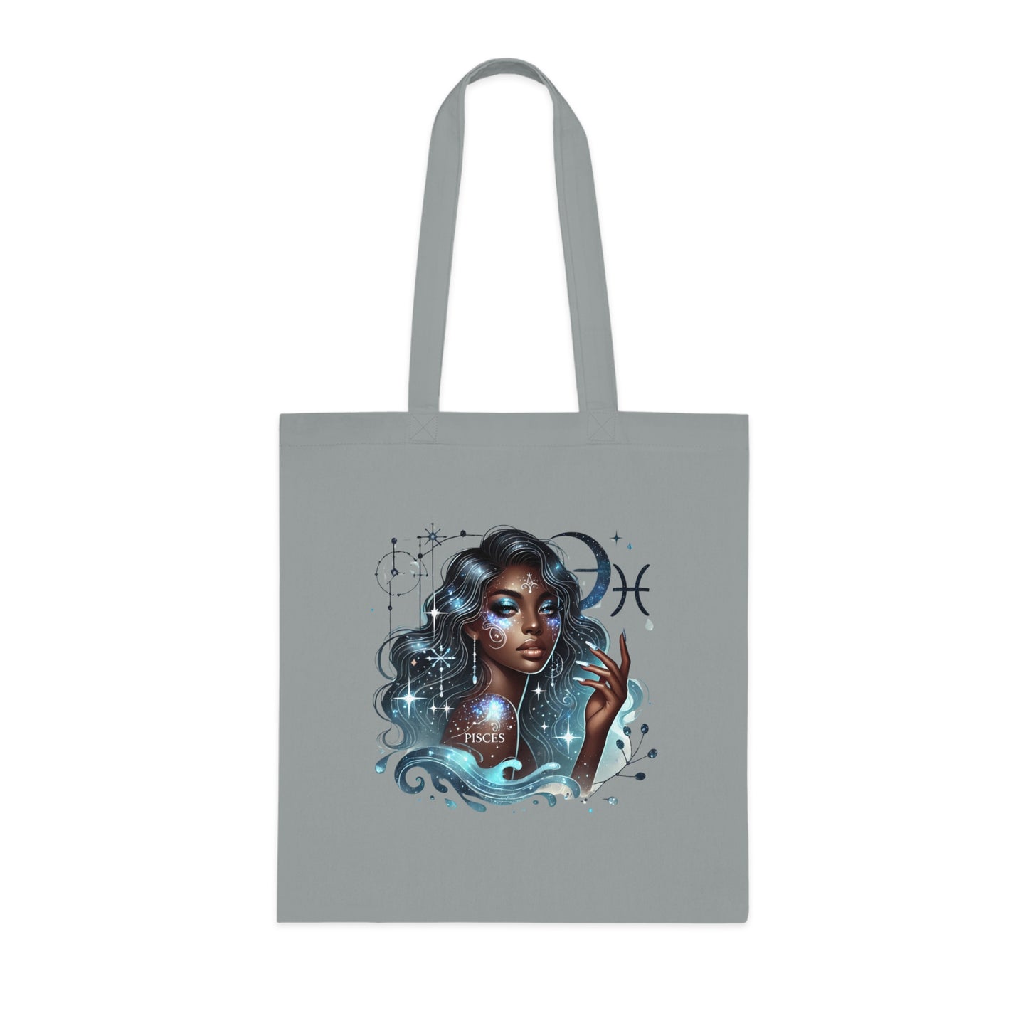 Pisces Goddess Cotton Tote — Astrological Water Sign Art Tote Bag