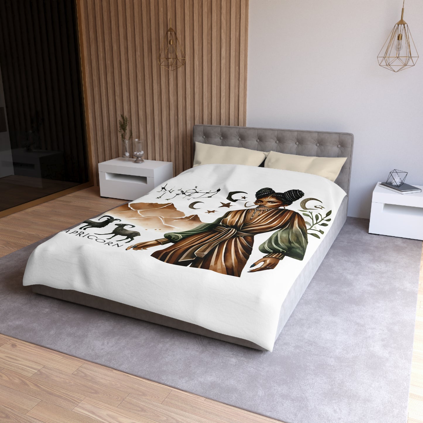 Capricorn Zodiac Duvet Cover — Elegant Earth-Toned Astrology Bedding
