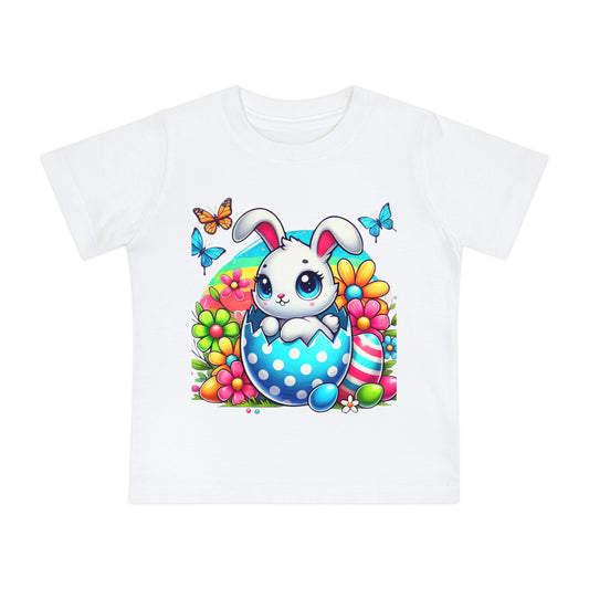 Cute Bunny Easter Baby T-Shirt - Short Sleeve Floral Design