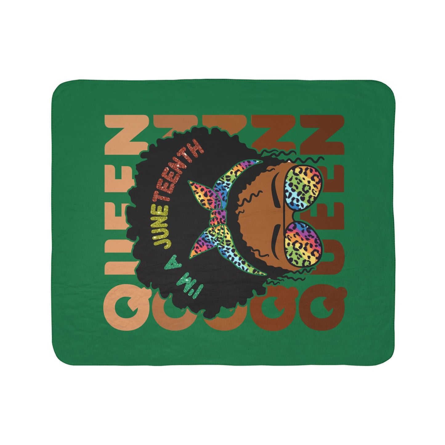 Juneteenth Queen Fleece Sherpa Blanket — "I'm A Juneteenth Queen" Afro Puff Design