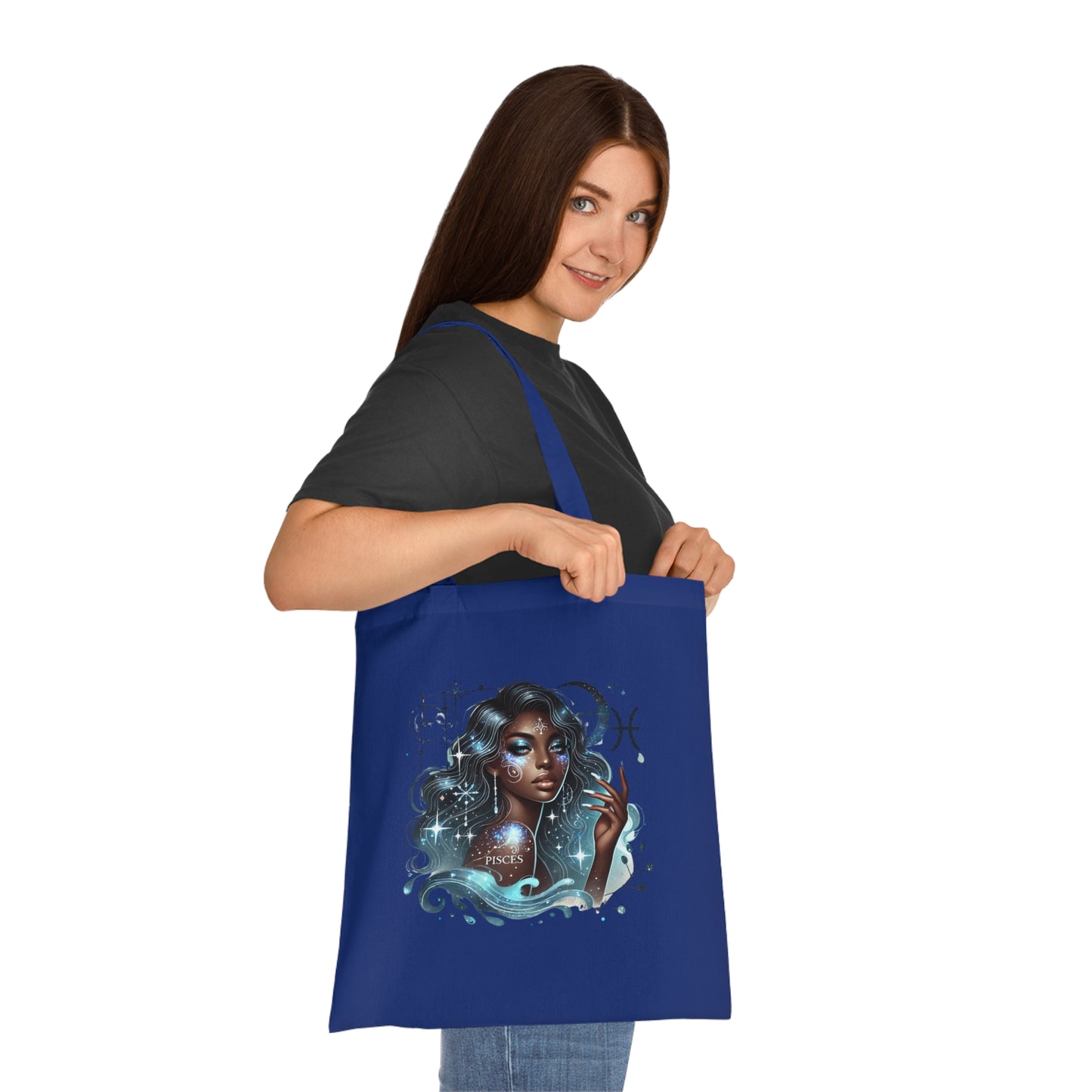 Pisces Goddess Cotton Tote — Astrological Water Sign Art Tote Bag