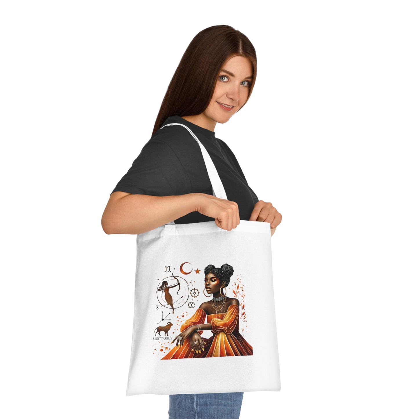Sagittarius Zodiac Tote — Black Woman Archer Astrology Cotton Tote Bag