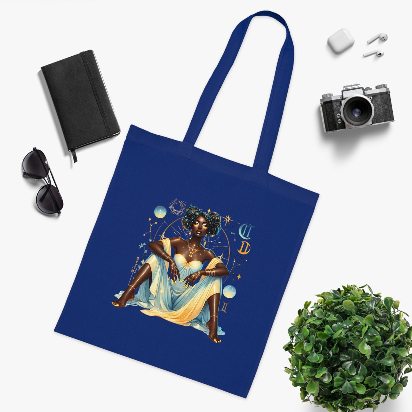 Zodiac Gemini Goddess Cotton Tote Bag — Astrological Art Market Tote