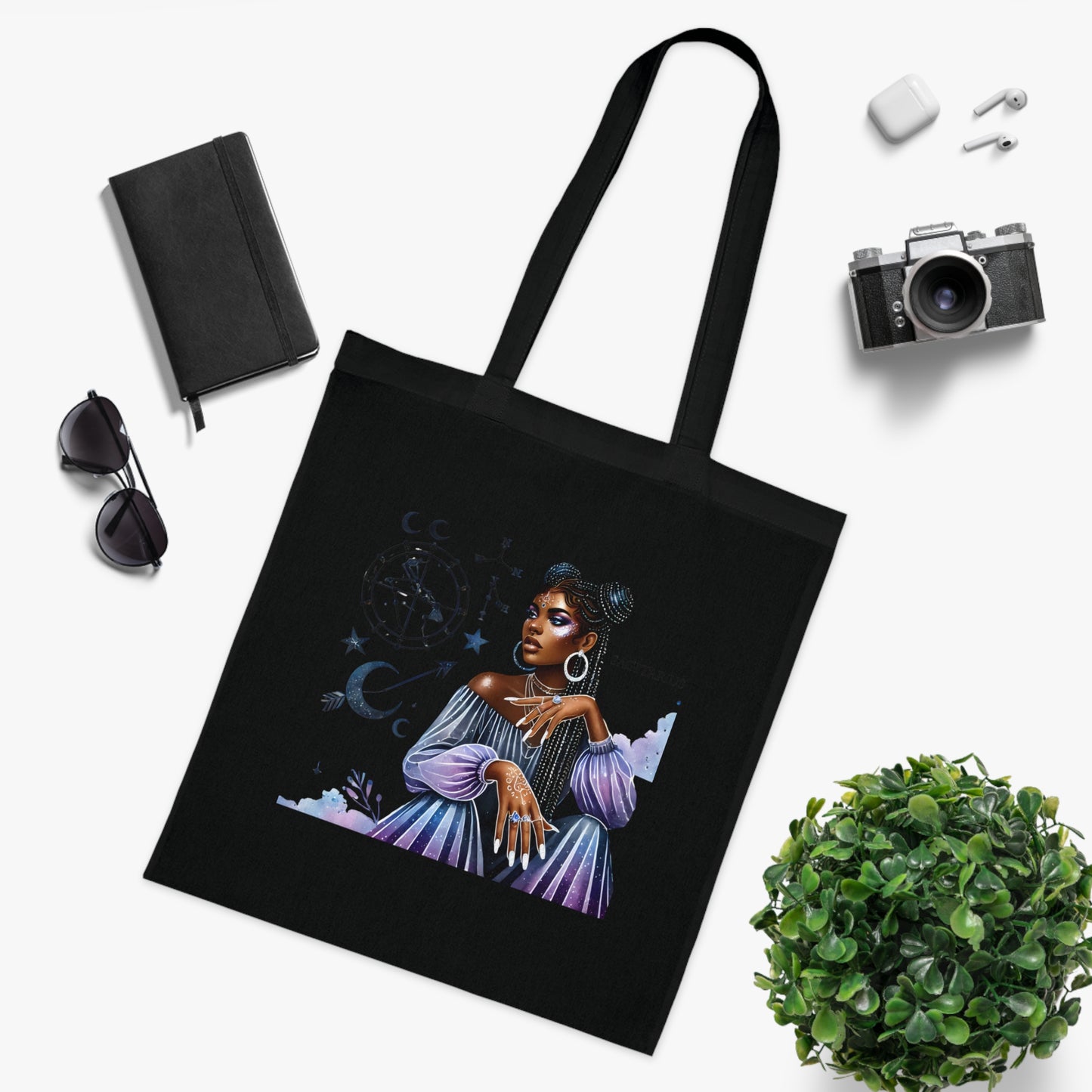 Astrology Muse Cotton Tote — Nightfall Zodiac Portrait Tote Bag
