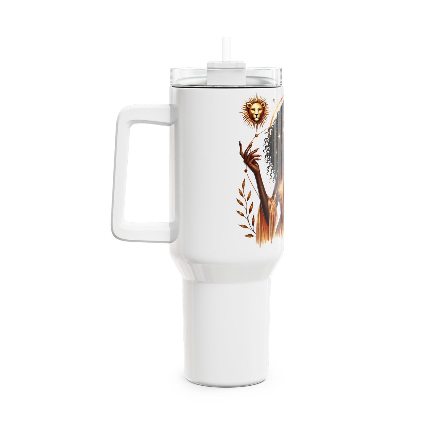 Leo Zodiac 40oz Tumbler — Elegant Black Goddess Astrology Travel Mug