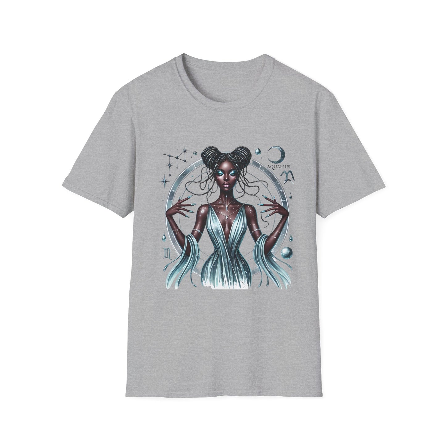 Aquarius Zodiac Tee — Ethereal Black Woman Astrology T-Shirt