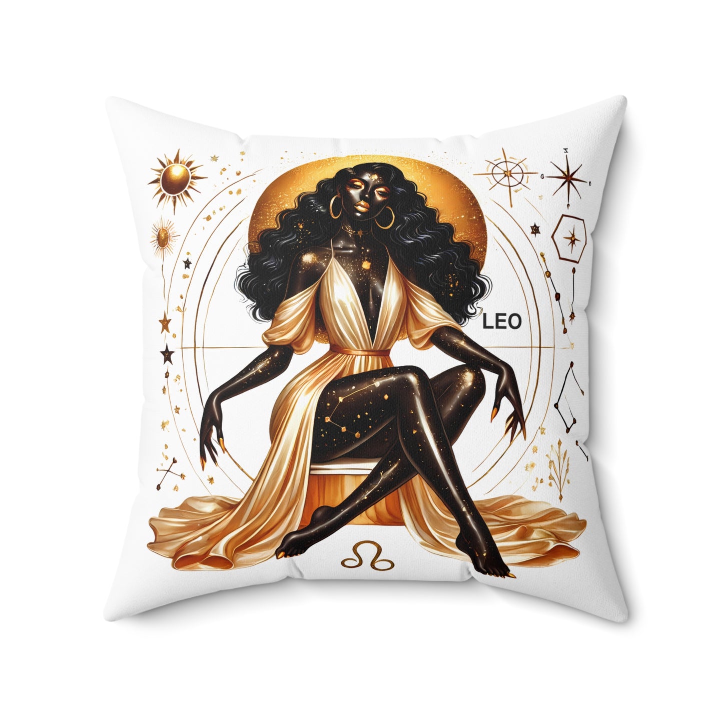 Leo Zodiac Decorative Pillow — Gold Astrological Cushion with 'Leo' Text