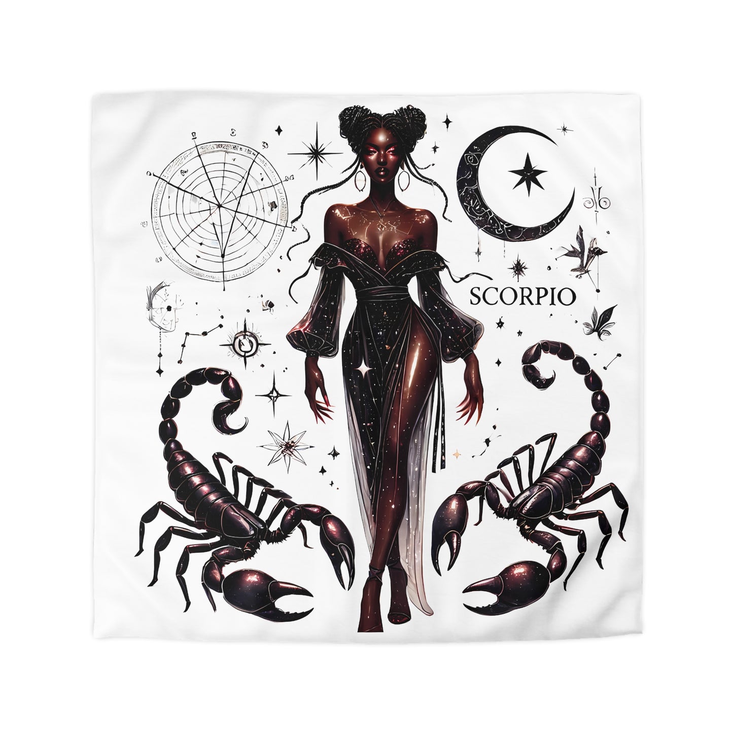 Scorpio Zodiac Duvet Cover — Celestial Scorpio Bedding with Scorpion Art