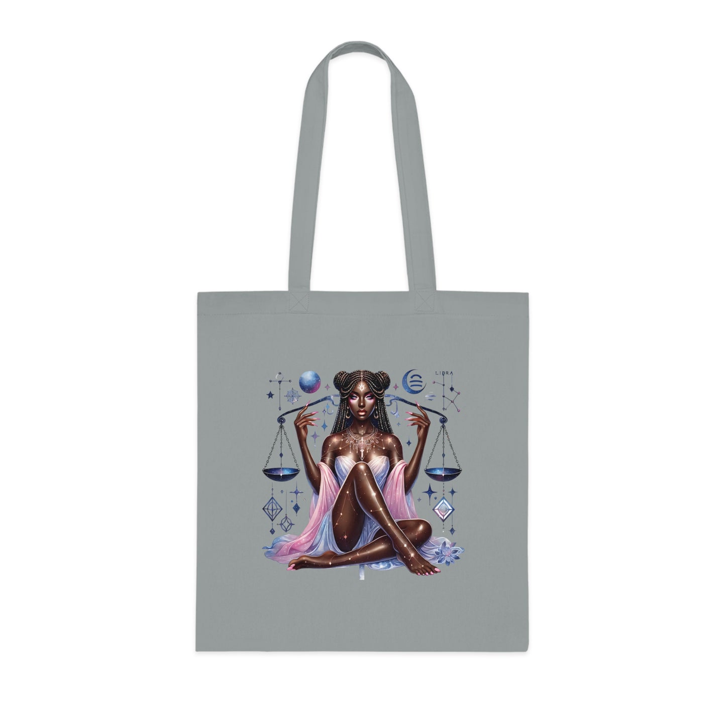Libra Zodiac Tote — Cosmic Black Goddess Illustration Cotton Tote Bag