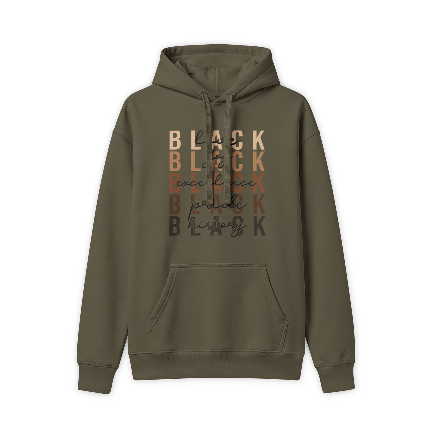 Retro 'Black' Stacked Graphic Hoodie — Neutral Vintage Text Design
