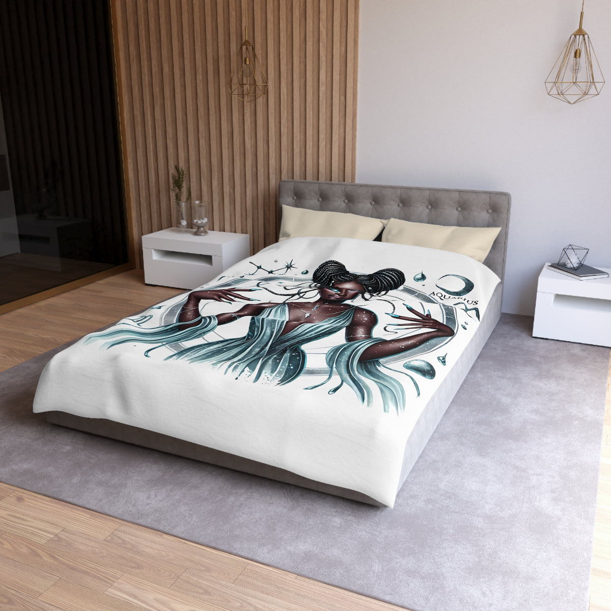 Aquarius Goddess Duvet Cover — Celestial Zodiac Bedding for Astrology Lovers