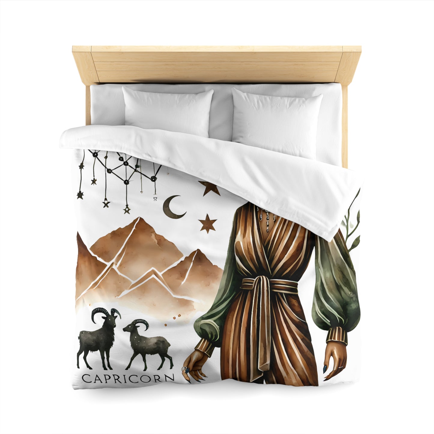 Capricorn Zodiac Duvet Cover — Elegant Earth-Toned Astrology Bedding
