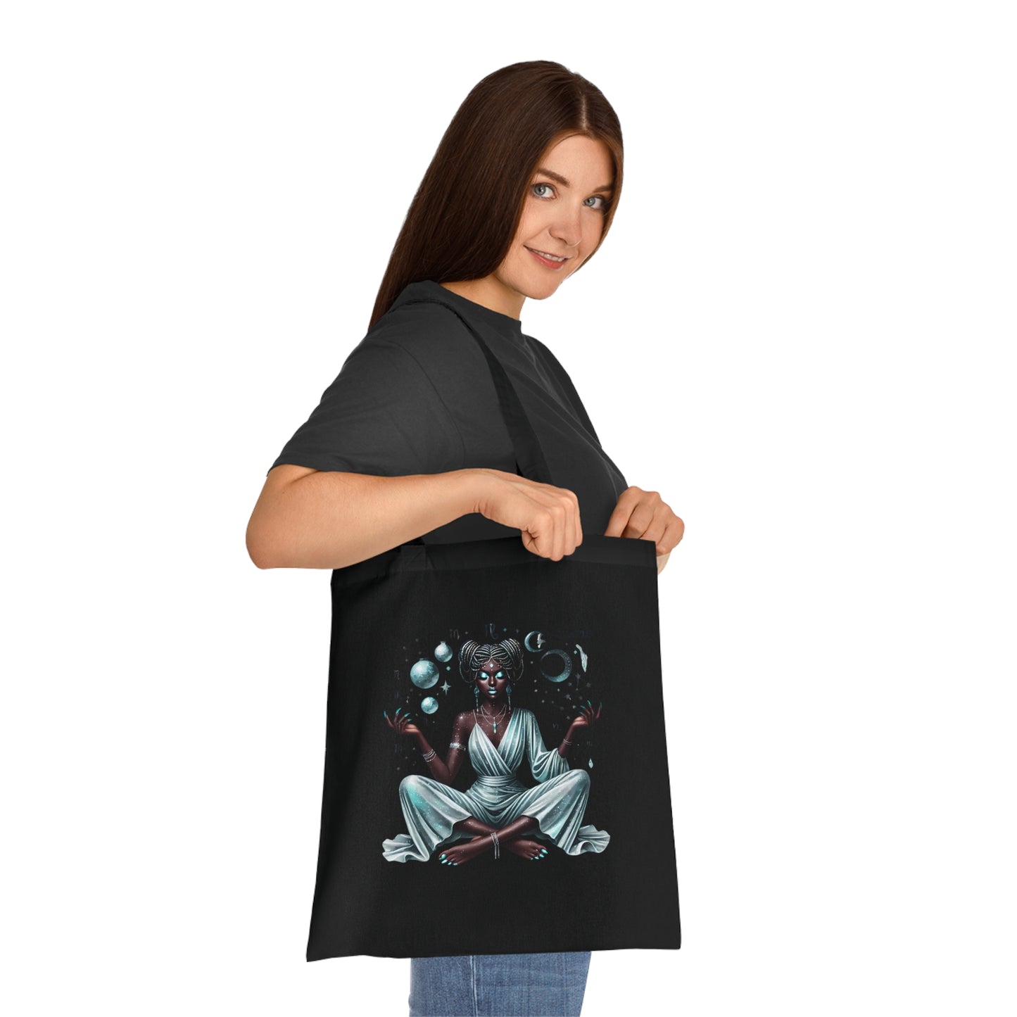 Aquarius Goddess Tote Bag — Zodiac Cotton Tote with Mystic Celestial Design