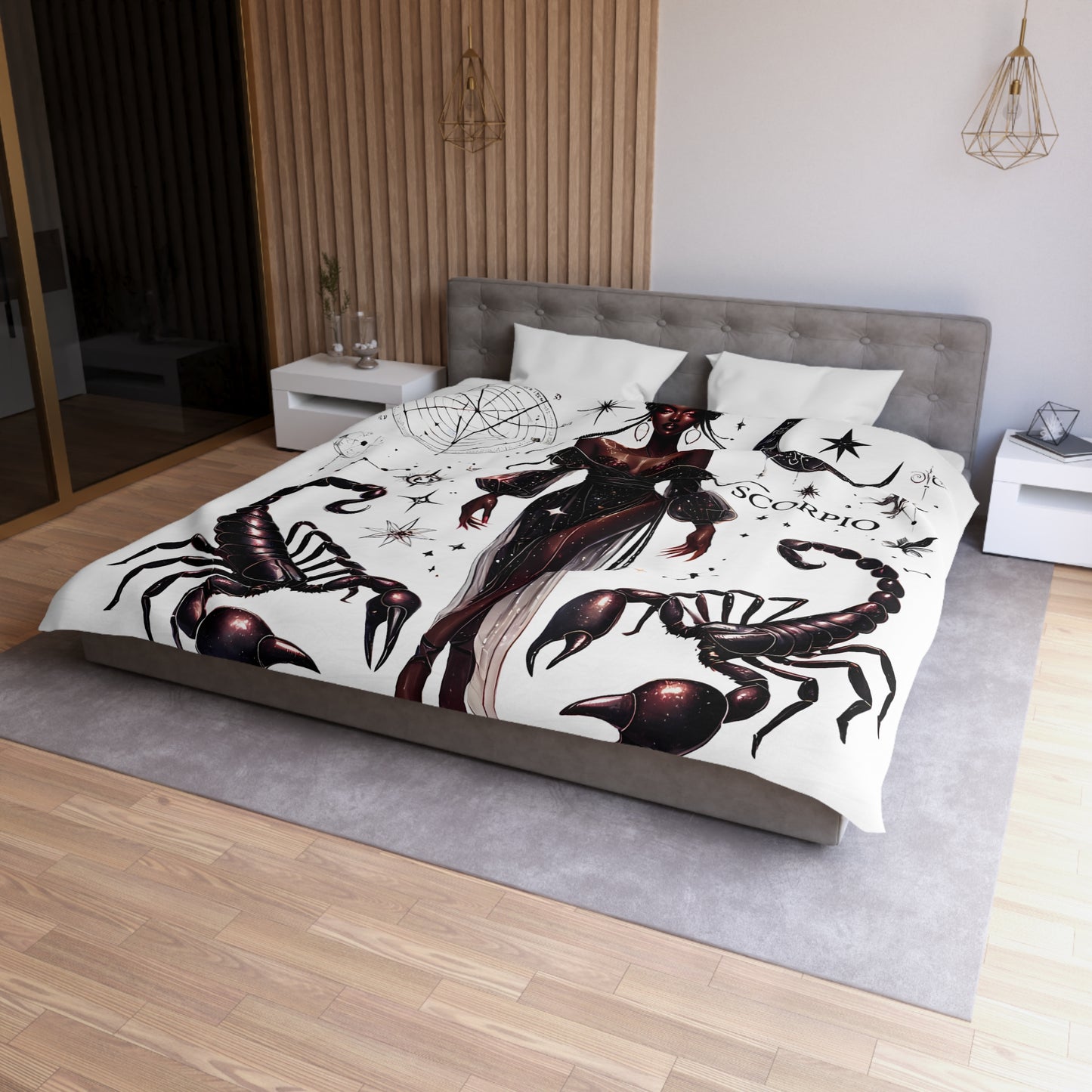 Scorpio Zodiac Duvet Cover — Celestial Scorpio Bedding with Scorpion Art