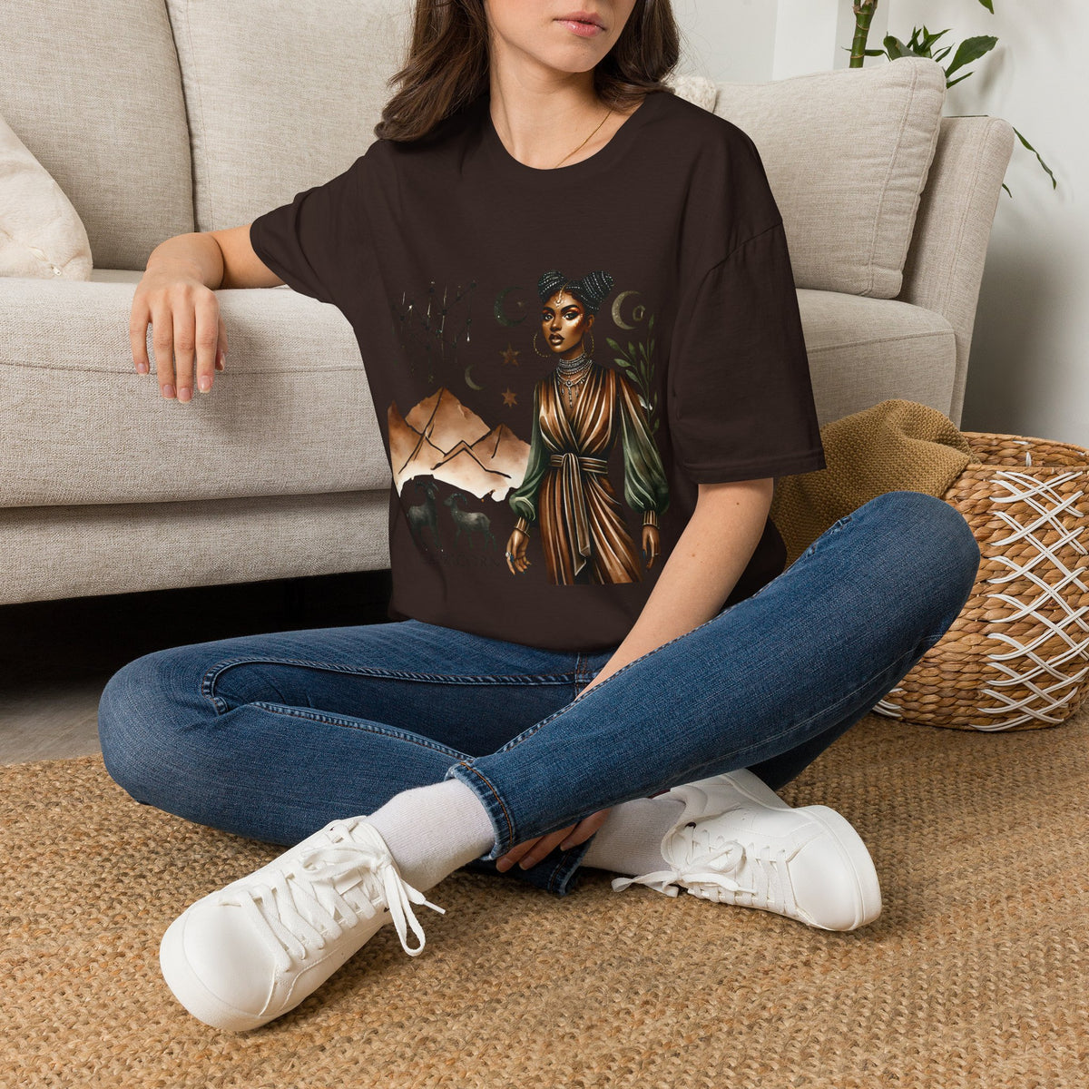 Astro Desert Woman T-Shirt — Celestial Boho Graphic Tee