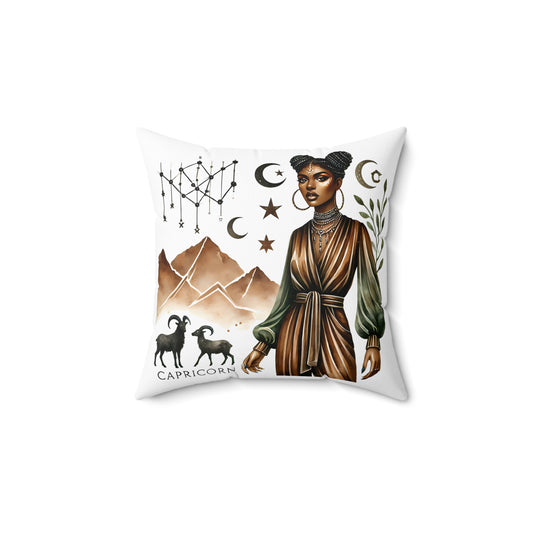 Capricorn Zodiac Decorative Pillow — Capricorn Astrology Throw Pillow with Mountains & Celestial Design