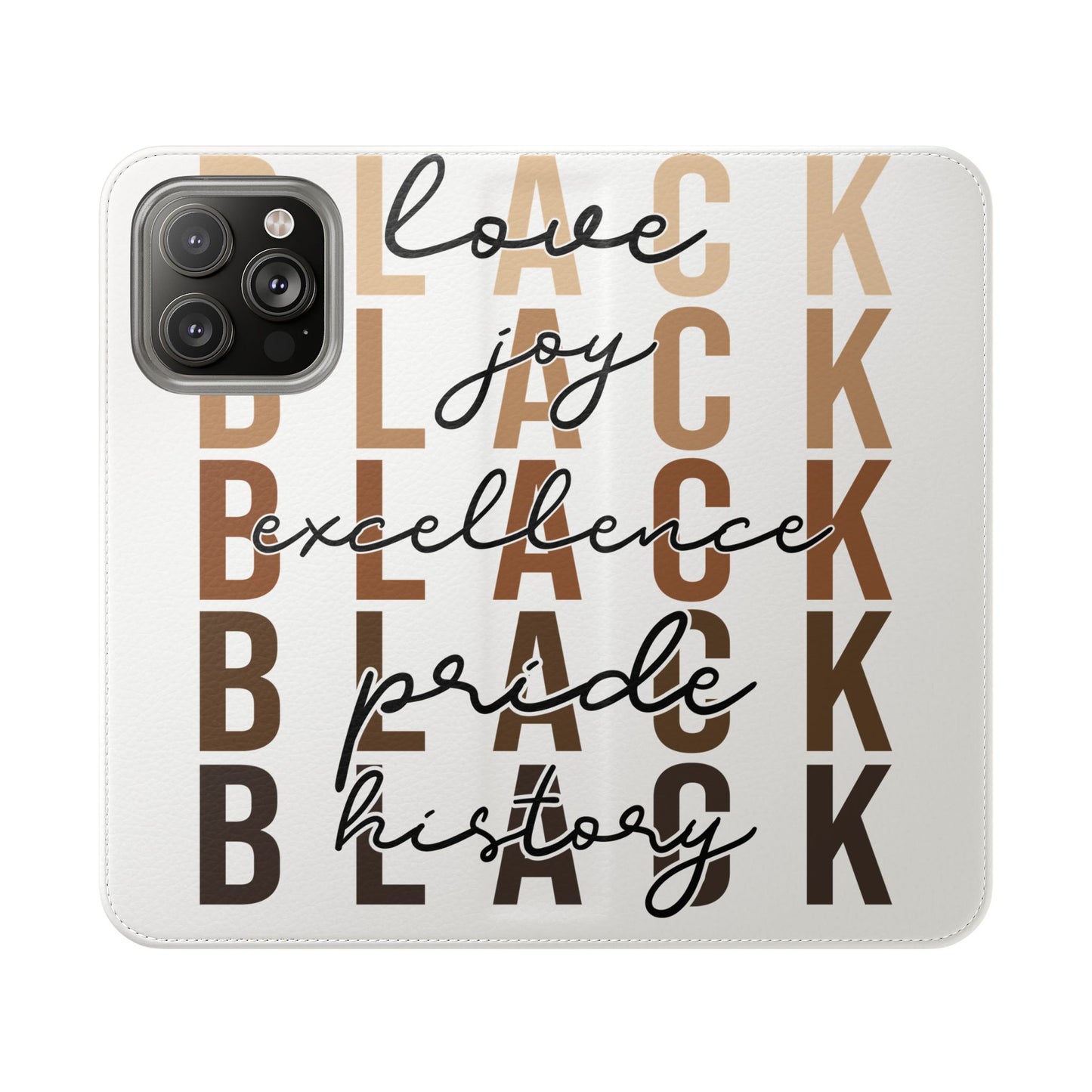 Flip Phone Case — "Black" Typography with Love, Joy, Pride & History