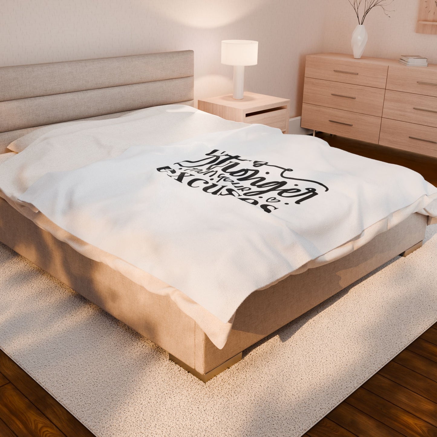 Motivational Velveteen Plush Blanket - 'Be Stronger Than Your Excuses'