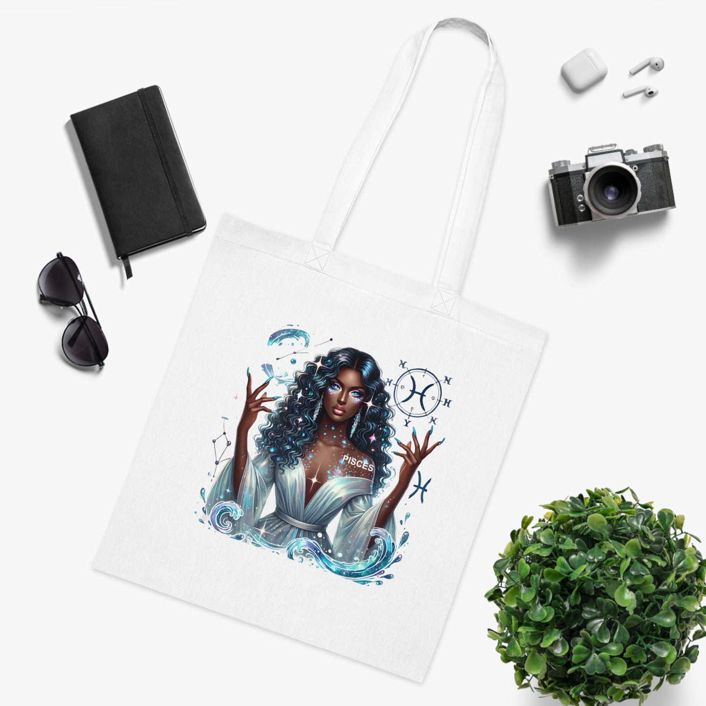 Aquarius Goddess Tote Bag — Astrology Zodiac Cotton Tote with ‘Aquarius’ Water Spirit Design