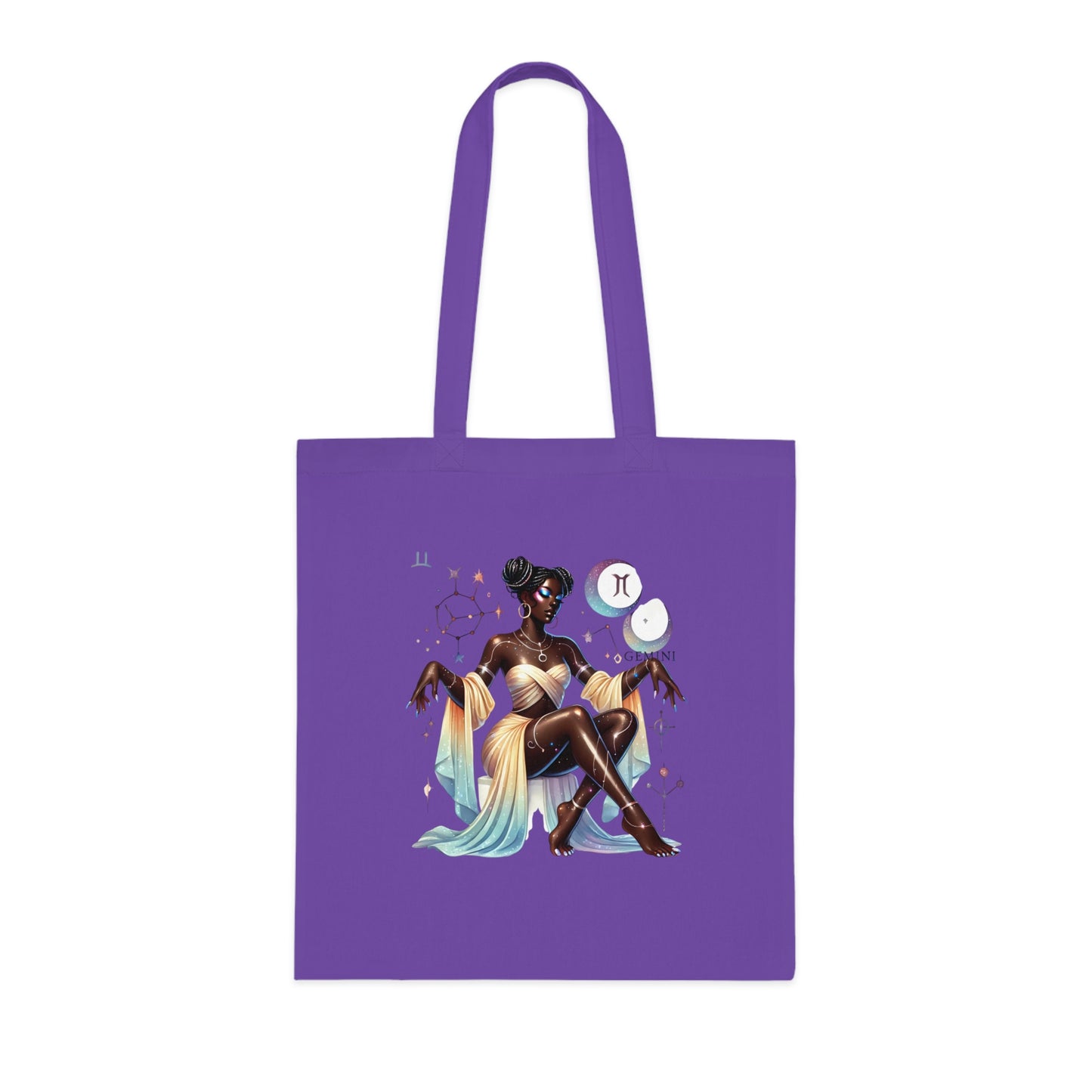 Zodiac Goddess Cotton Tote — Celestial Afro-Futurist Astrology Art Bag