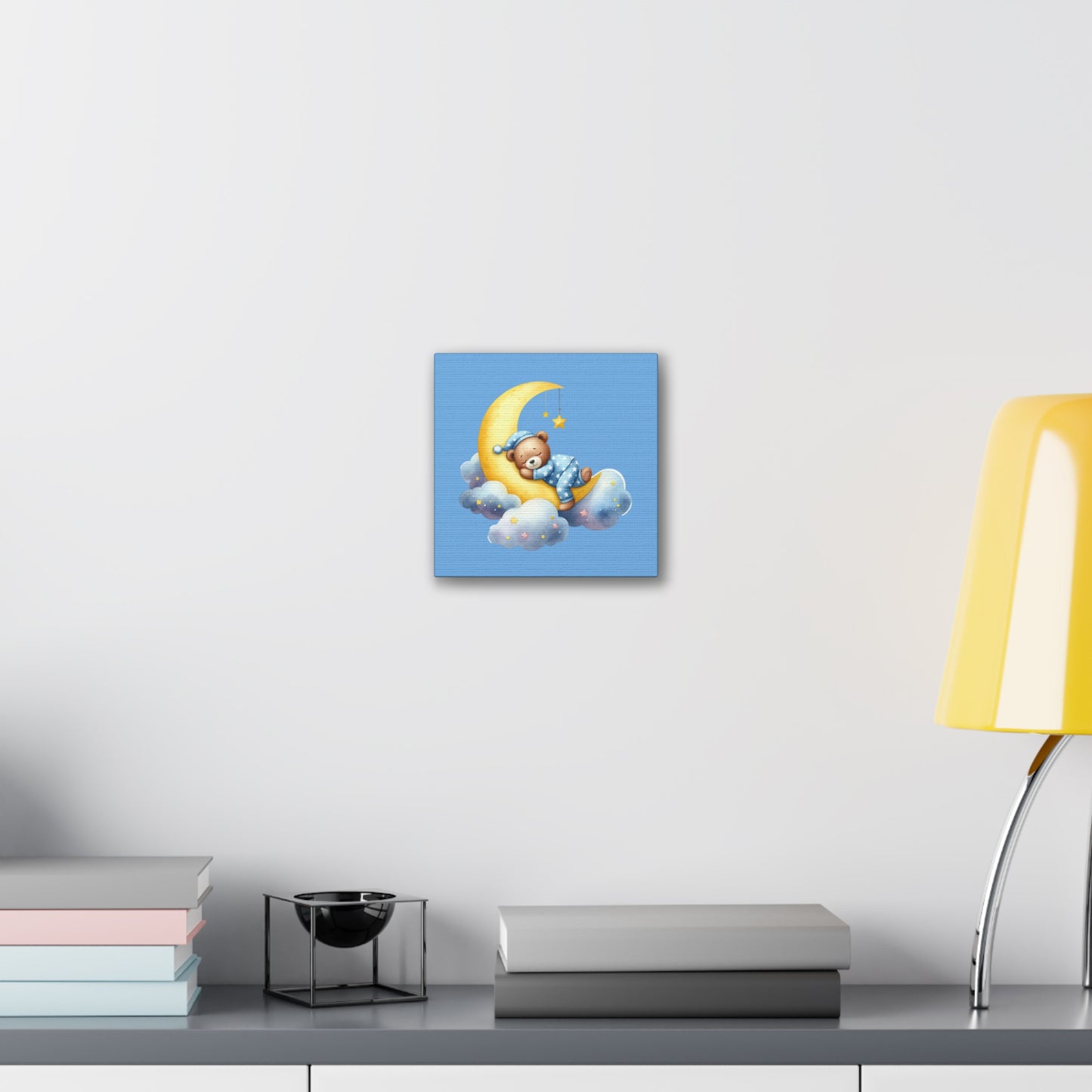 Cute Bear on Moon Canvas Art - Sweet Dreams Wall Decor for Kids' Rooms