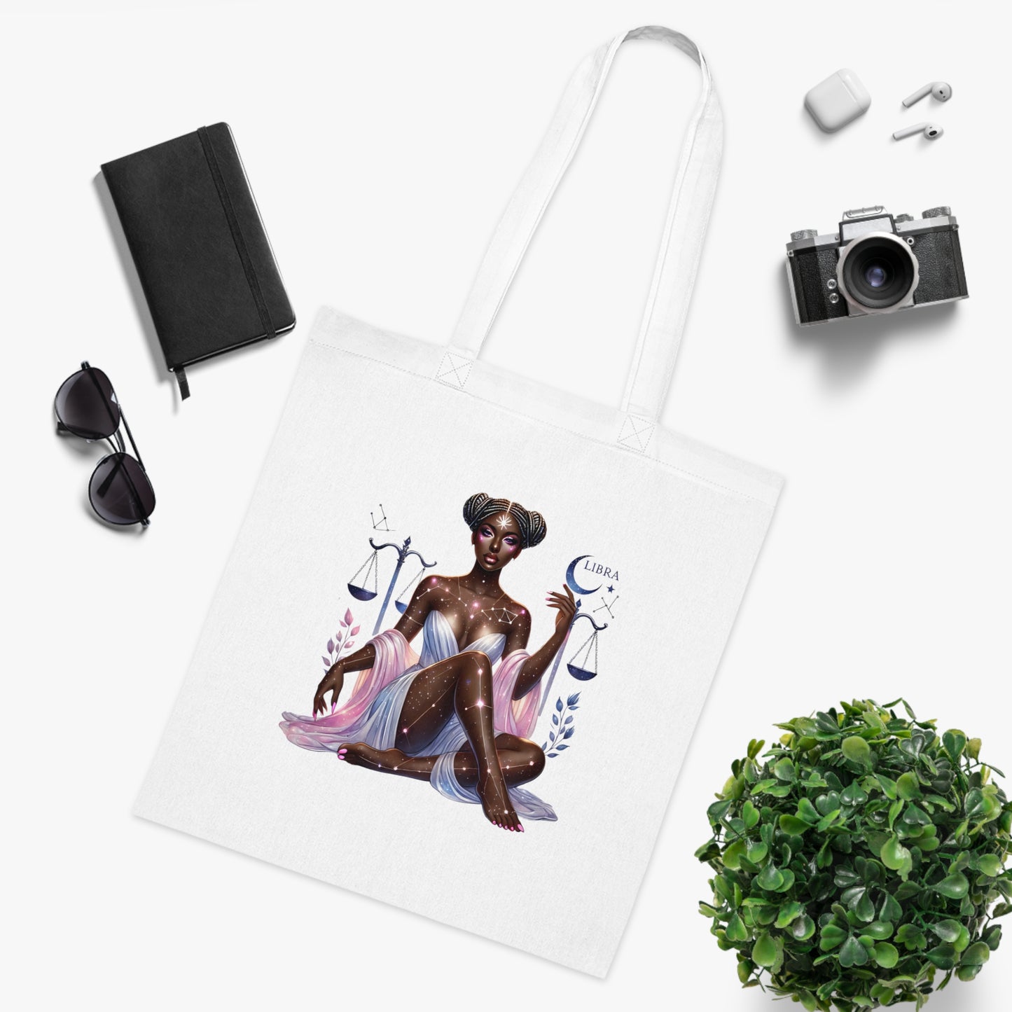 Libra Zodiac Tote Bag — Cosmic Black Woman Illustration, Astrology Gift