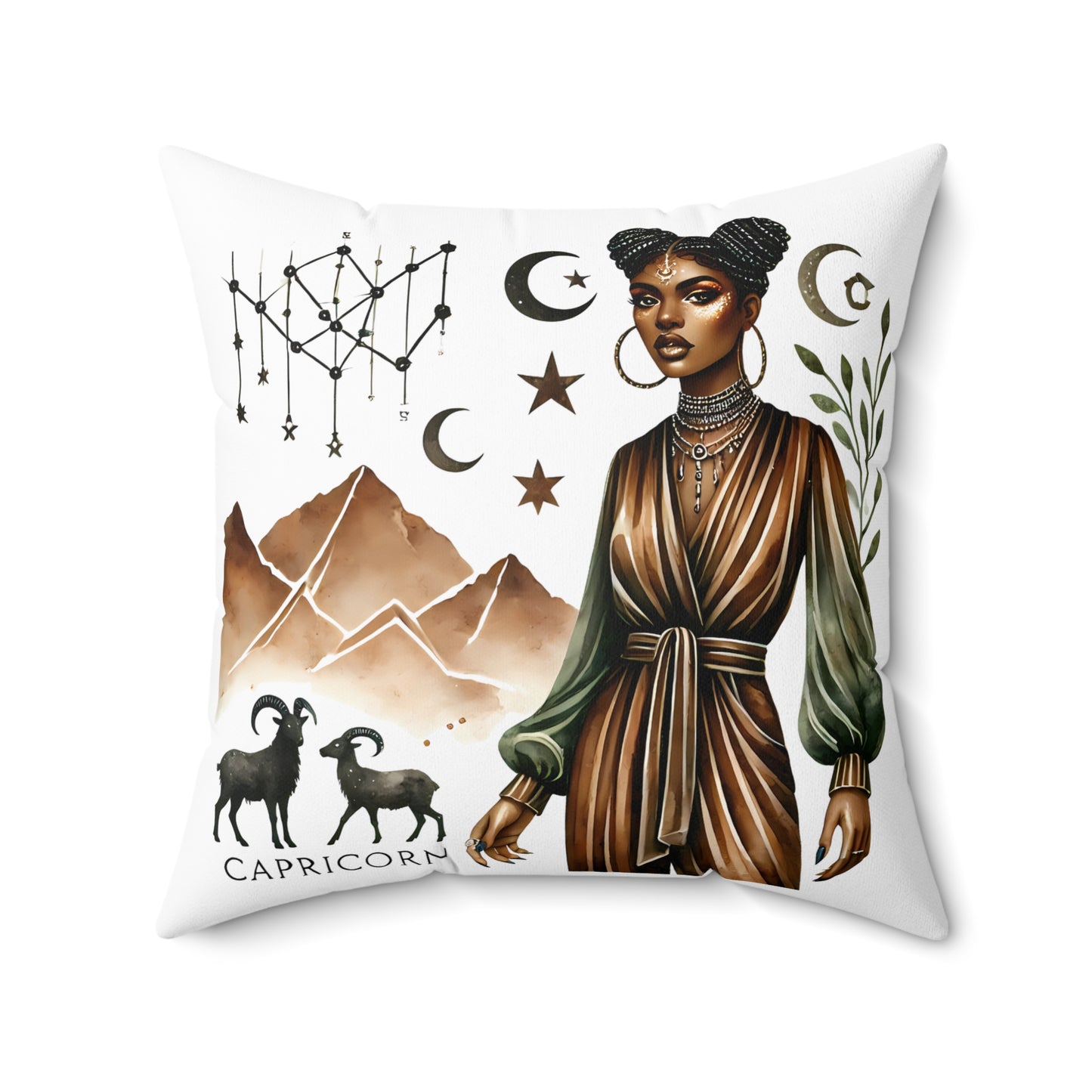Capricorn Zodiac Decorative Pillow — Capricorn Astrology Throw Pillow with Mountains & Celestial Design