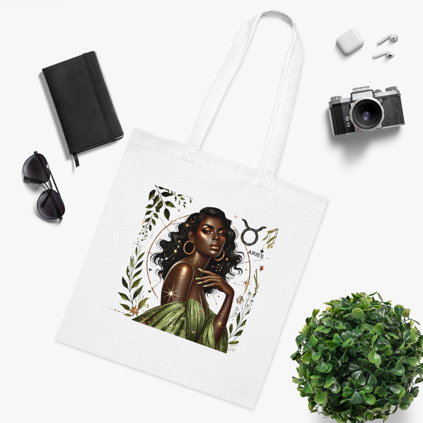 Tote Bag — Elegant Taurus Zodiac Tote with Black Woman Illustration