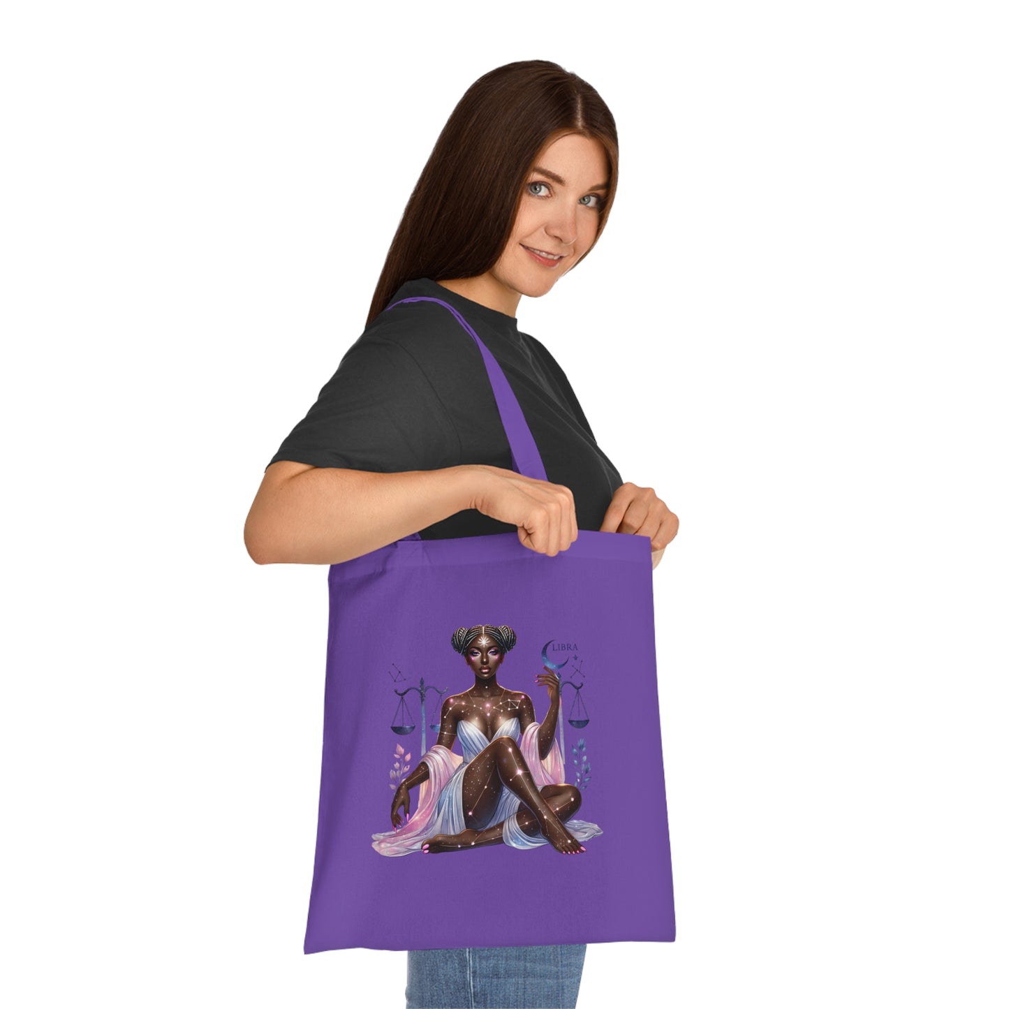 Libra Zodiac Tote Bag — Cosmic Black Woman Illustration, Astrology Gift