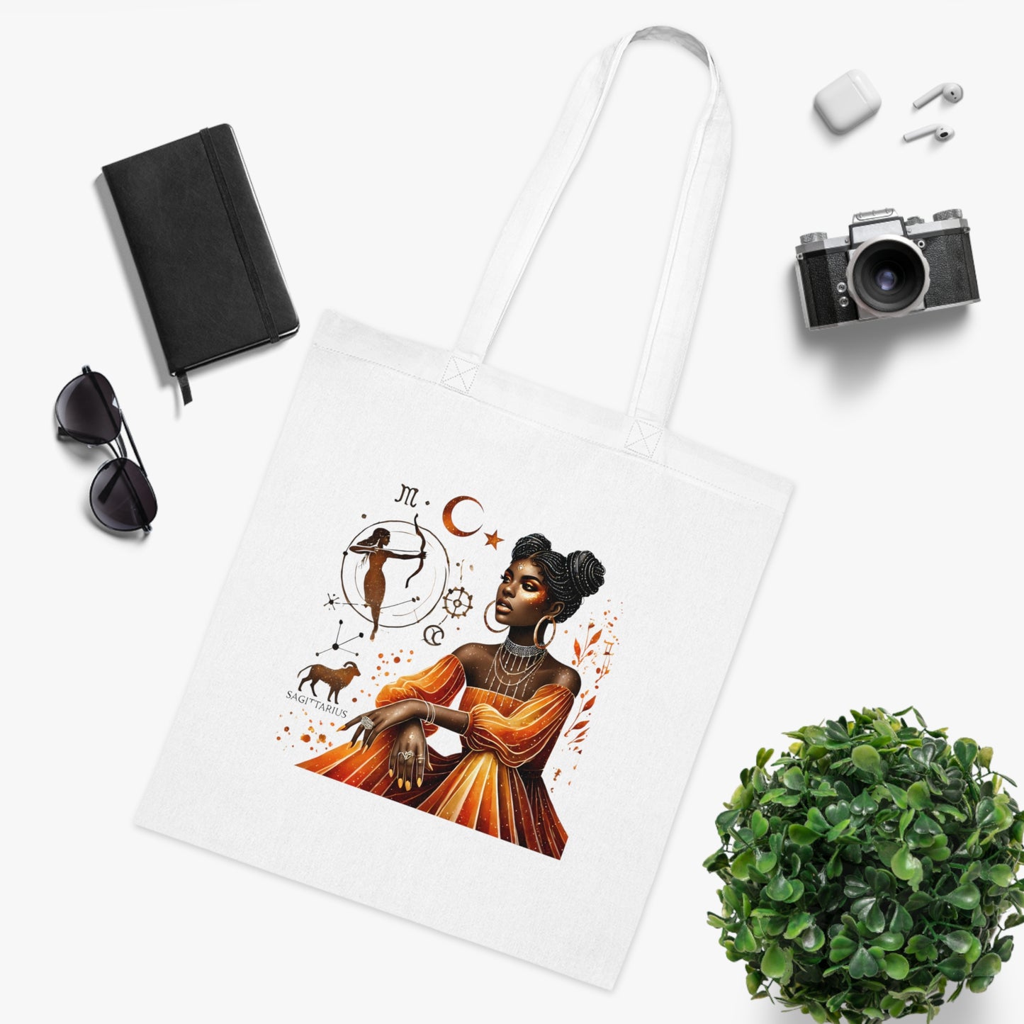Sagittarius Zodiac Tote — Black Woman Archer Astrology Cotton Tote Bag