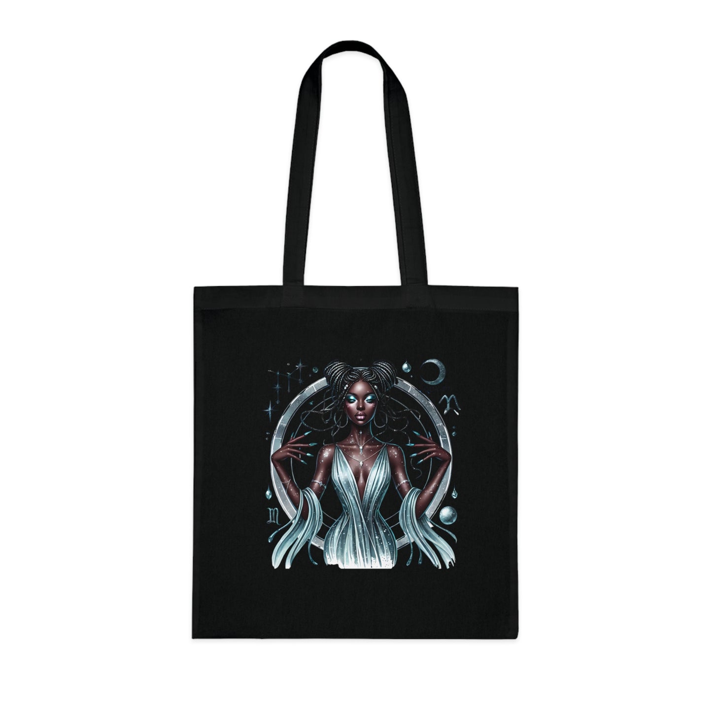 Mystic Moon Goddess Cotton Tote — Astrological Witchy Art Tote Bag