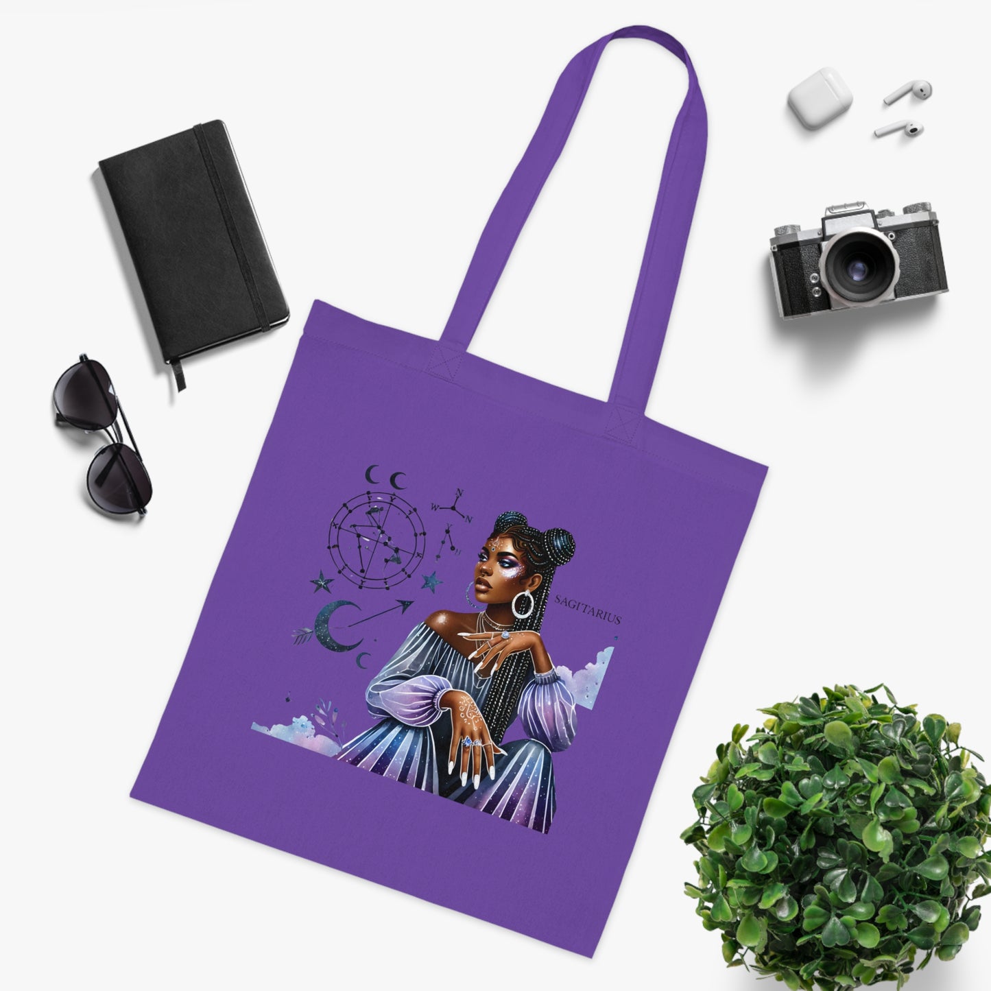 Astrology Muse Cotton Tote — Nightfall Zodiac Portrait Tote Bag