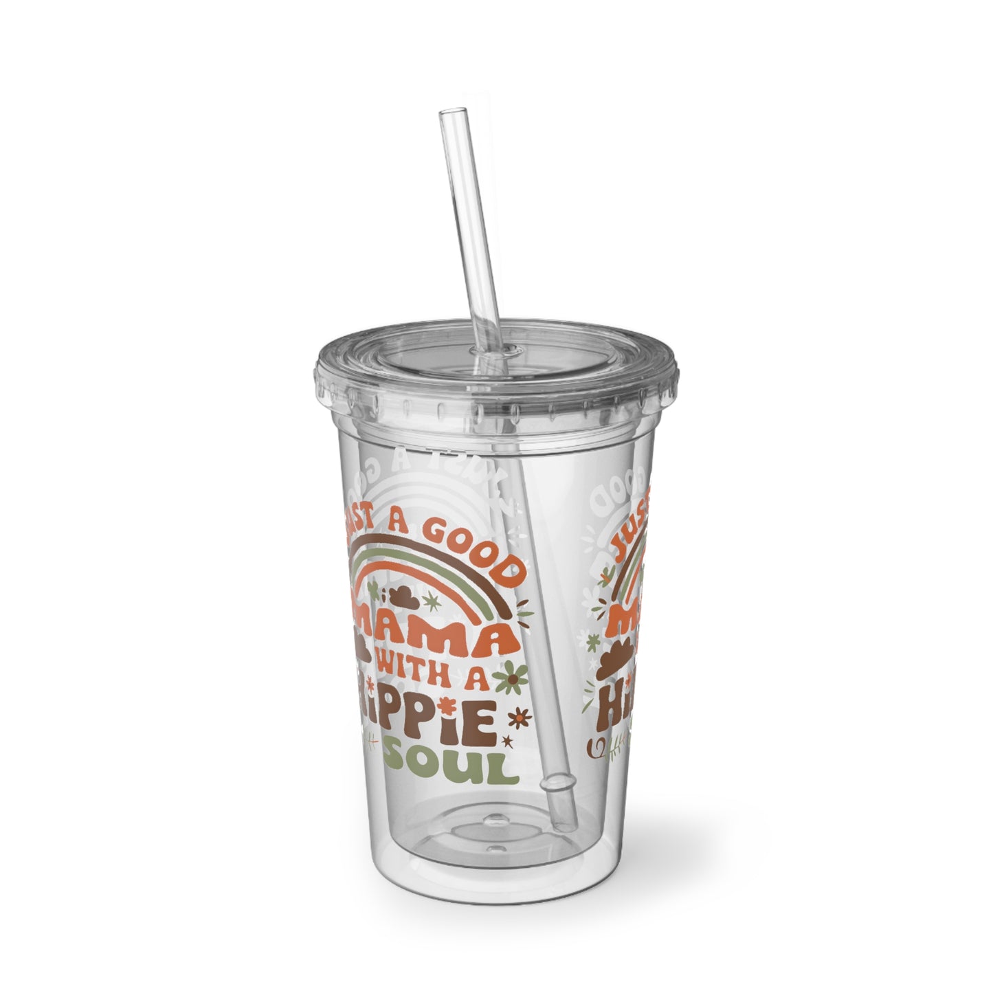 Acrylic Tumbler — "Just a Good Mama with a Hippie Soul" Retro Boho Cold Cup