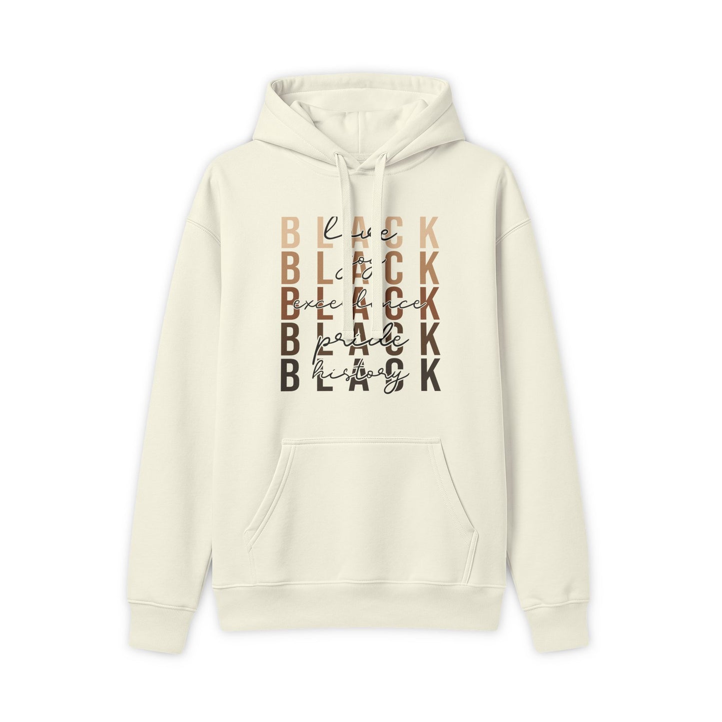 Retro 'Black' Stacked Graphic Hoodie — Neutral Vintage Text Design