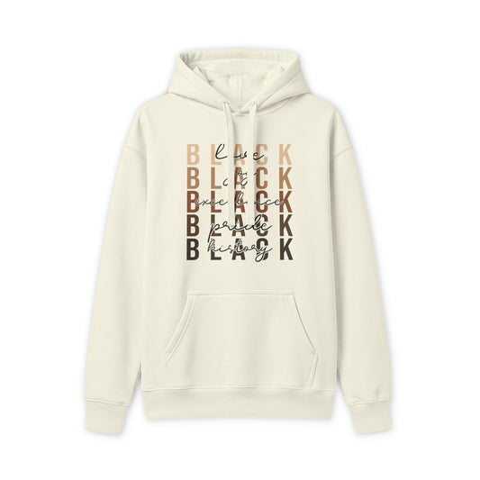 Retro 'Black' Stacked Graphic Hoodie — Neutral Vintage Text Design